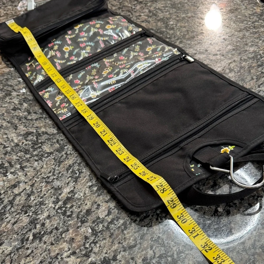 Vera Bradley Black Hanging cosmetics Organizer with Floral Trim EUC